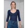 Tričko s hlubokým výstřihem do V, 3/4 rukáv - modrá - námořnická