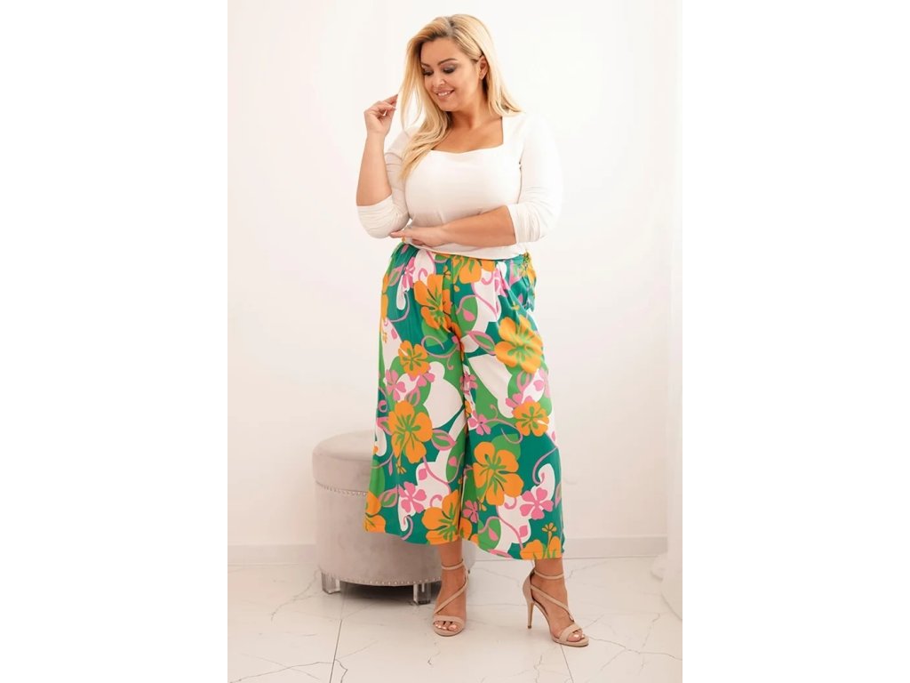 cze pl Damske kalhoty Plus Size z viskozy s kvetinovym vzorem oranzova 33248 1