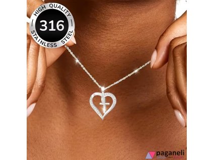 Dvoudílná souprava náhrdelníků s přívěsky srdce a kříž