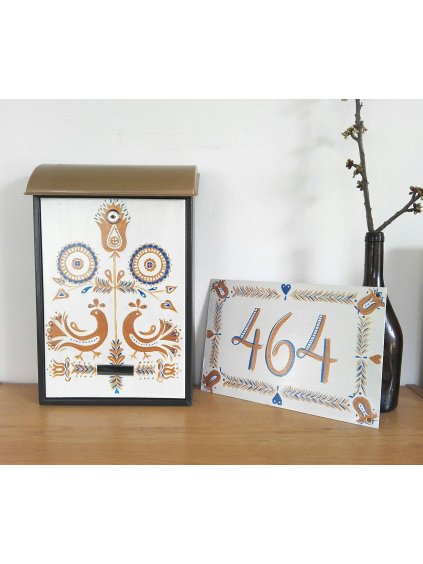 maľovaná schránka - Vtáčiky - ornament na bielom