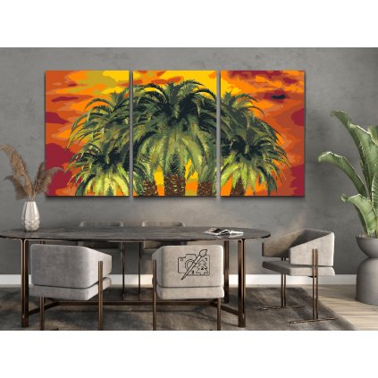 Paint by Number - Palm trees in red background (set of 3)