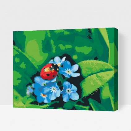 Paint by Number - Ladybug on Blue Flowers
