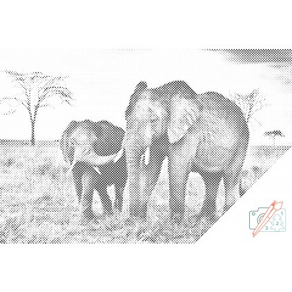 Dotting points - Elephant Cub with Mother