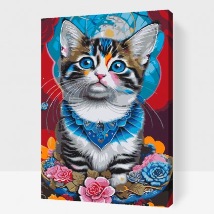 Paint by Number - Kitten surrounded with flowers
