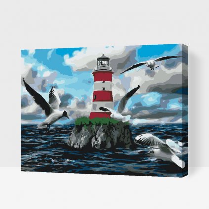 Paint by Number - White-Red Lighthouse and Seagulls