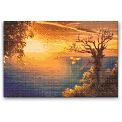 Diamond Painting - Sunset over the Ocean and Parrots