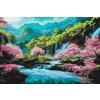 Paint by Number - Blooming Trees near the Waterfall