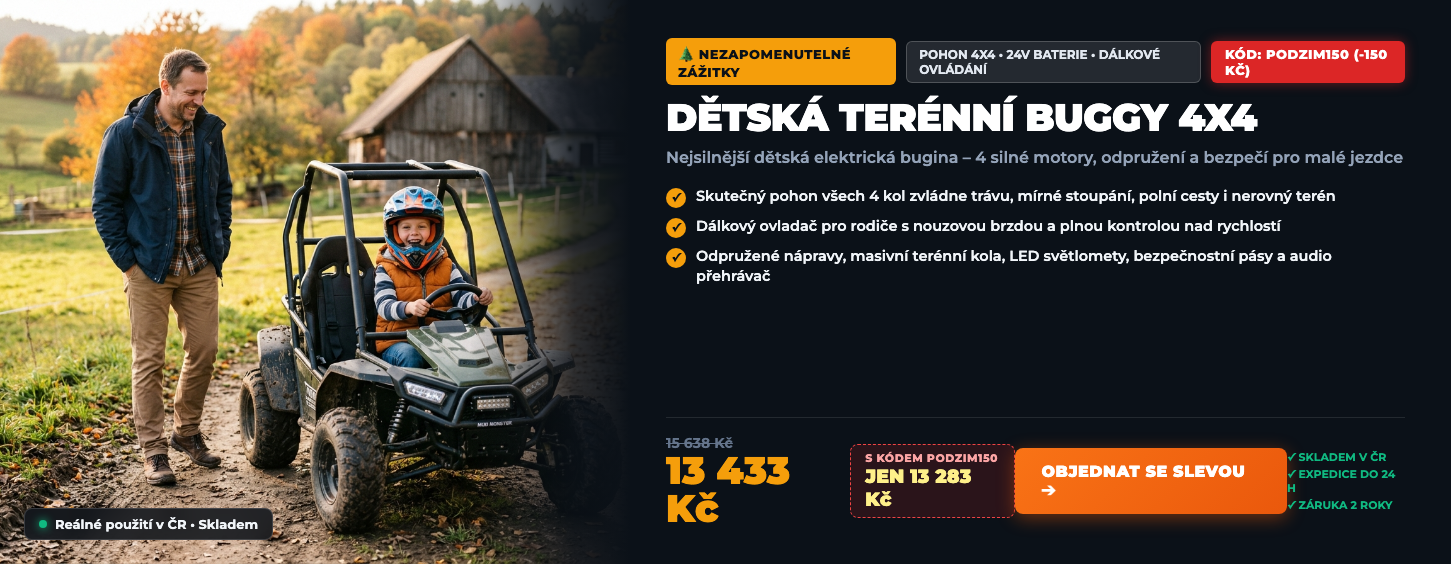 Dětská terénní buggy 4x4 elektrická s dálkovým ovládáním - Sleva 150 Kč s kódem PODZIM150