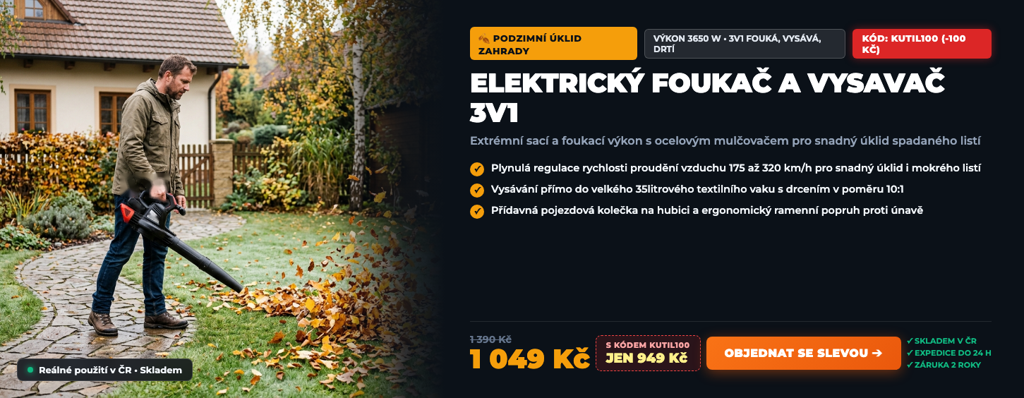 ONDRAGON TurboBlower Elektrický foukač a vysavač listí 3650 W 3v1 s drtičem - Sleva 100 Kč s kódem KUTIL100