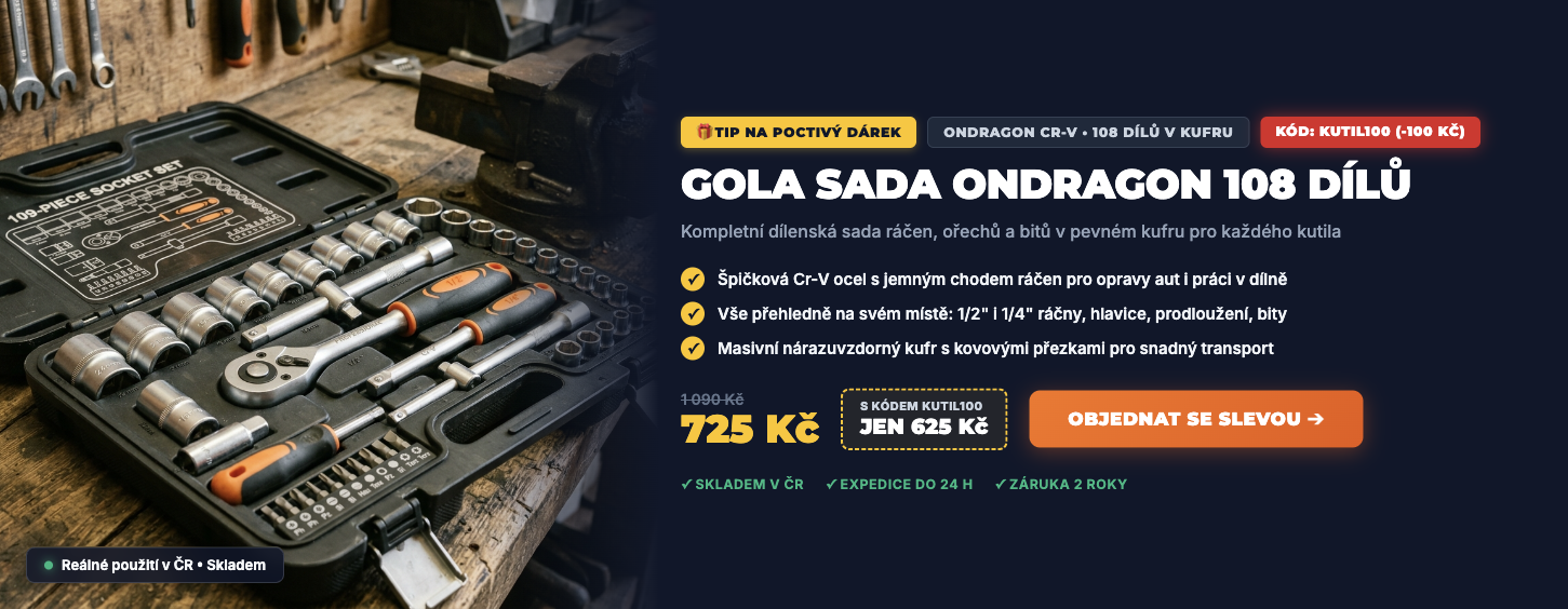 Gola sada ONDRAGON 108 dílů chrom-vanadiová ocel v pevném kufru - Sleva 100 Kč s kódem KUTIL100