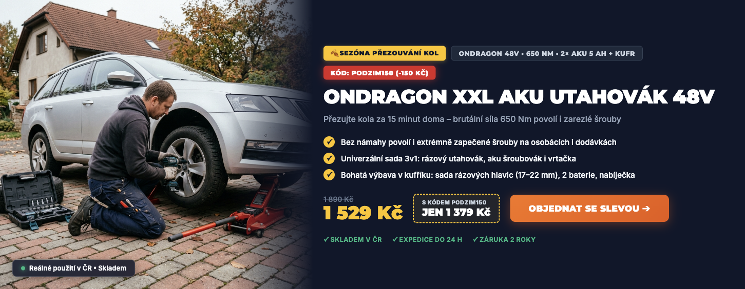 ONDRAGON XXL Aku Rázový utahovák 48V na kola aut a dodávek - Sleva 150 Kč s kódem PODZIM150