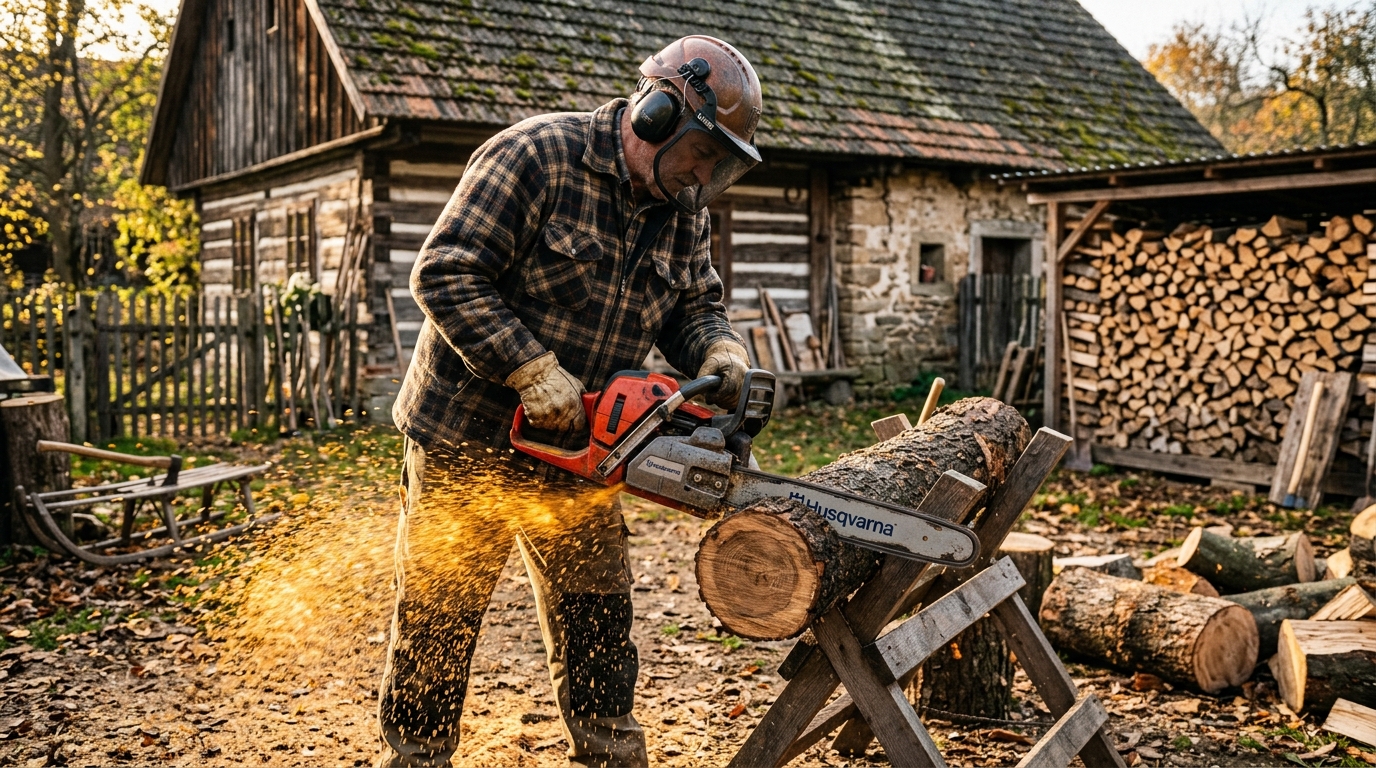PajAndy TreeMaster 1,2 KM v reálném nasazení při prořezu stromů v sadu a přípravě palivového dřeva