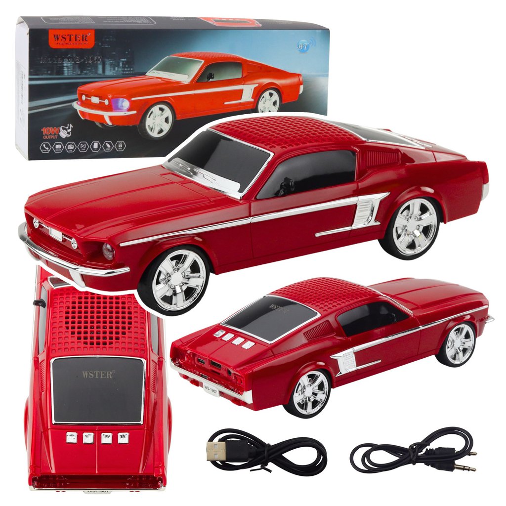 21925 5 bezdratovy reproduktor bluetooth klasicke auto led svetla cerveny