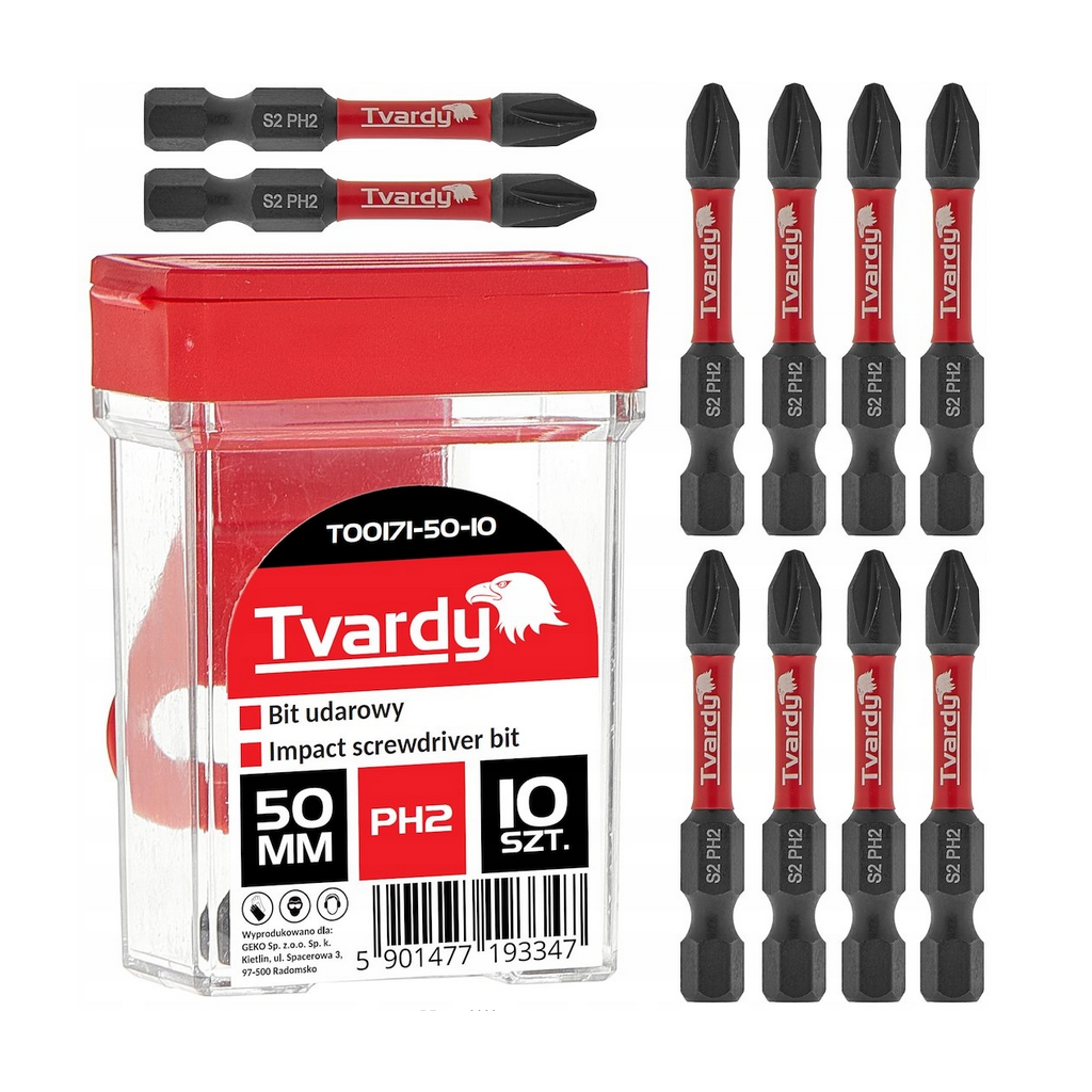 Sada 10 ks rázových křížových bitů PajAndy BitSet PH2 × 50 mm z křemíkové oceli S2