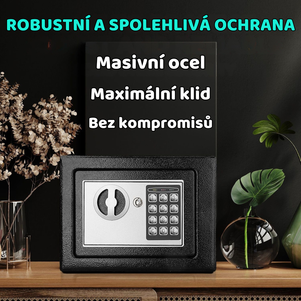 PajAndy SteelSafe DigitalLock PRO Ocelový trezor s elektronickým zámkem a nouzovým klíčem (23×17×17 cm) - foto 7