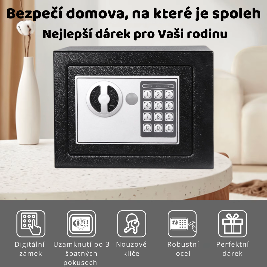 PajAndy SteelSafe DigitalLock PRO Ocelový trezor s elektronickým zámkem a nouzovým klíčem (23×17×17 cm) - foto 3