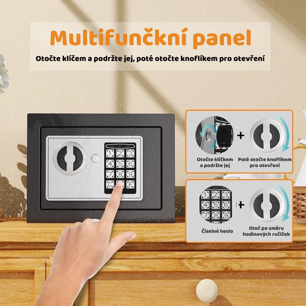 PajAndy SteelSafe DigitalLock PRO Ocelový trezor s elektronickým zámkem a nouzovým klíčem (23×17×17 cm) - foto 4
