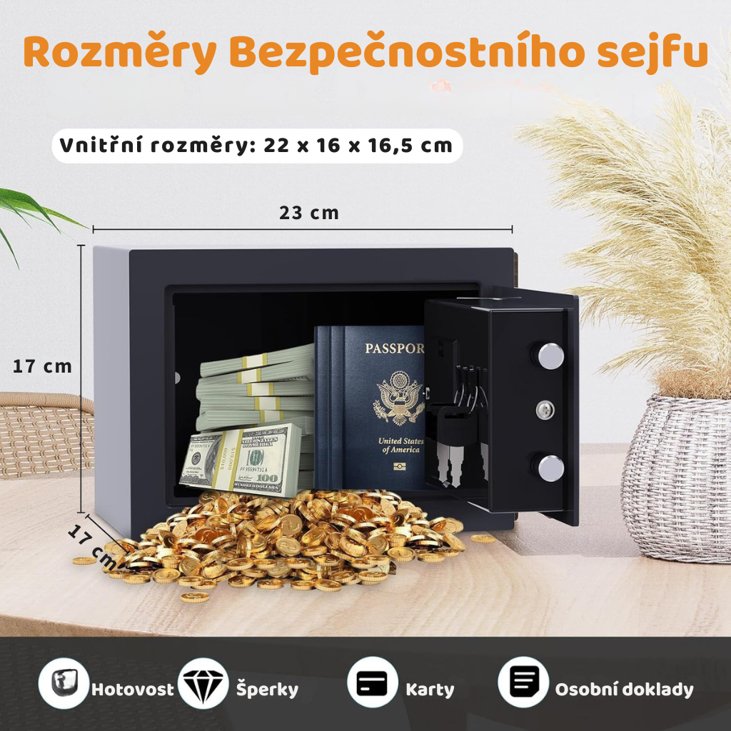 PajAndy SteelSafe DigitalLock PRO Ocelový trezor s elektronickým zámkem a nouzovým klíčem (23×17×17 cm) - foto 9