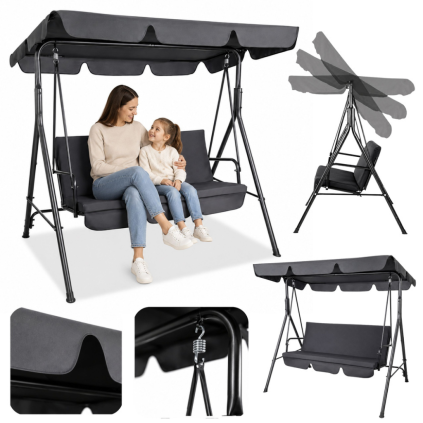 Zahradní houpačka Relax pro 3 osoby s lehátkem a stříškou – šedá