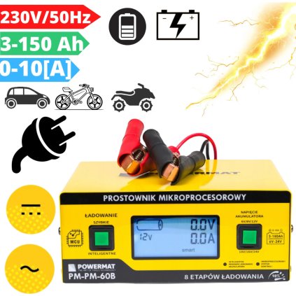 Microprocesorová univerzální nabíječka autobaterií POWERMAT - 6V-24V, LCD Displej
