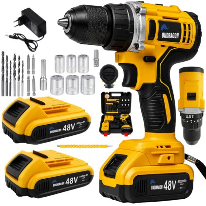 Mega sada - 2v1 Aku vrtačka s příklepem i šroubovák 48V - 2x Baterie 5 Ah ZDARMA + nabíječka + kufřík