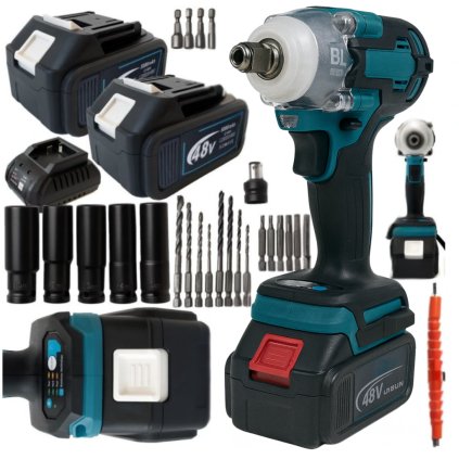 XXL Sada: 3v1 Aku Rázový utahovák, šroubovák, vrtačka 48V v kufříku - 2x Baterie 5 Ah ZDARMA + nabíječka + příslušenství