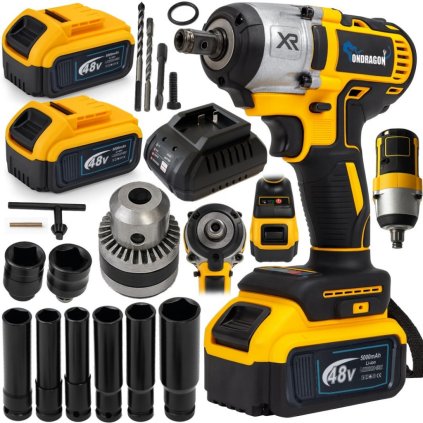 XXL Sada: 3v1 Aku Rázový utahovák, šroubovák, vrtačka 48V v kufříku - 2x Baterie 5 Ah ZDARMA + nabíječka + příslušenství