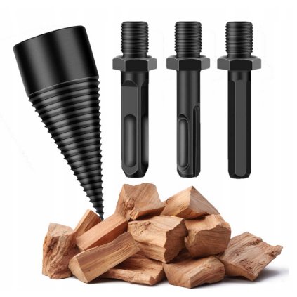 Screenshot 2025 06 19 at 14 00 10 WIERTŁO ŚWIDER DO ROZŁUPANIA DREWNA WIERTŁO STOŻKOWE 45 STOŻEK 3 ADAPTERY (6902226426265) • Cena Opinie • Łuparki 17572644860 • Allegro