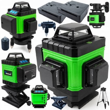 POZIOMICA LASEROWA LASER KRZYZOWY ZIELONY SAMOPOZIOMUJACA 4D 360 2 BATERIE [16867] 1200
