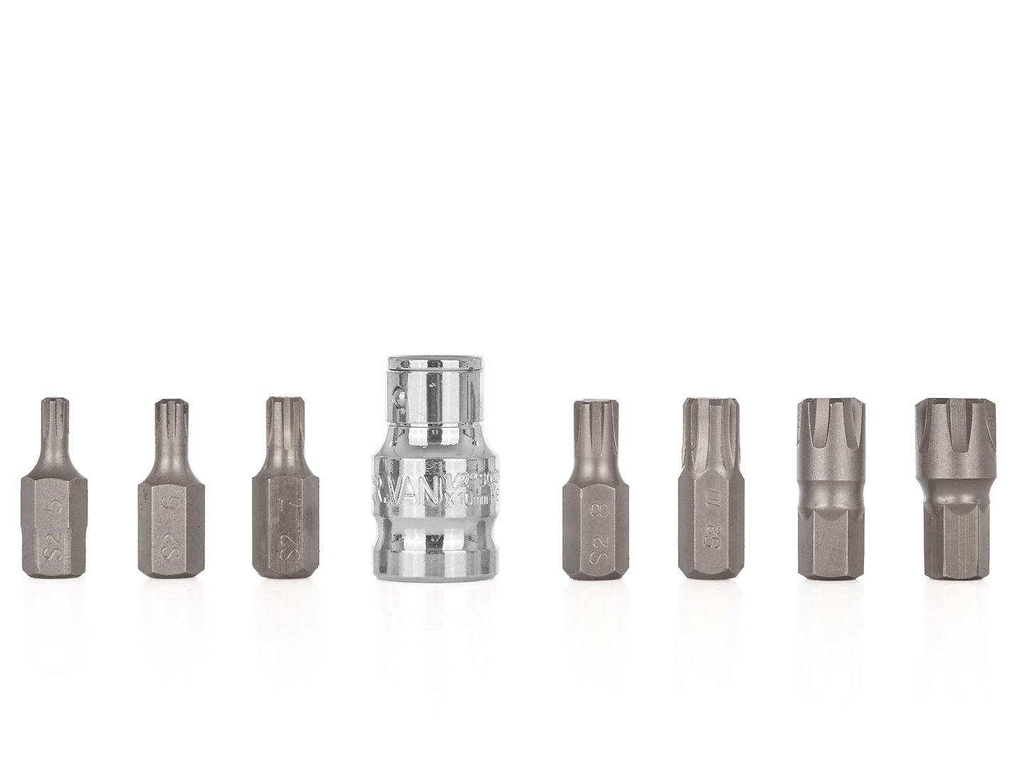 8dílná sada šroubovákových bitů RIBE M5–M14 Geko – pohled na sadu
