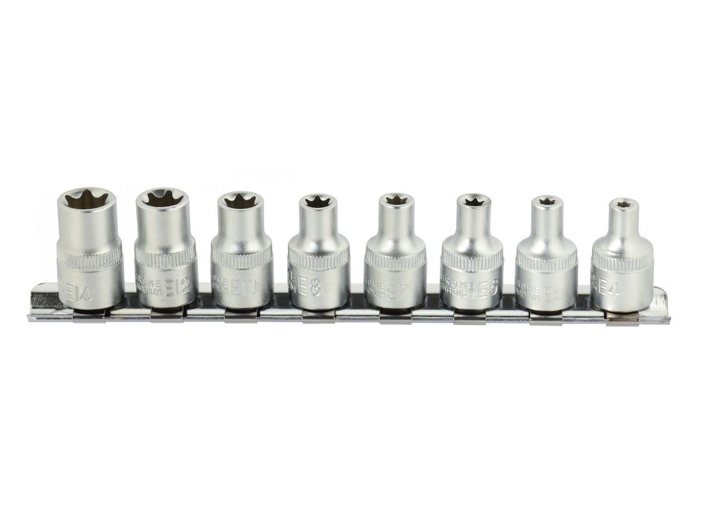 8dílná sada torx klíčů E4–E14 mm Geko – pohled na celou sadu
