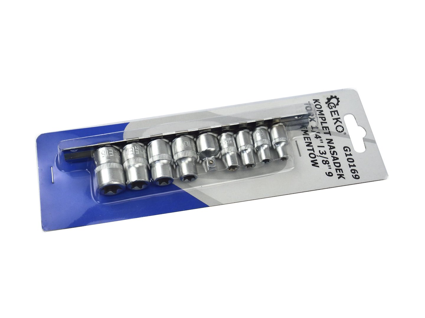 9dílná sada torx klíčů E5–E16, připojení 1/4" a 3/8" – GEKO G10169 5