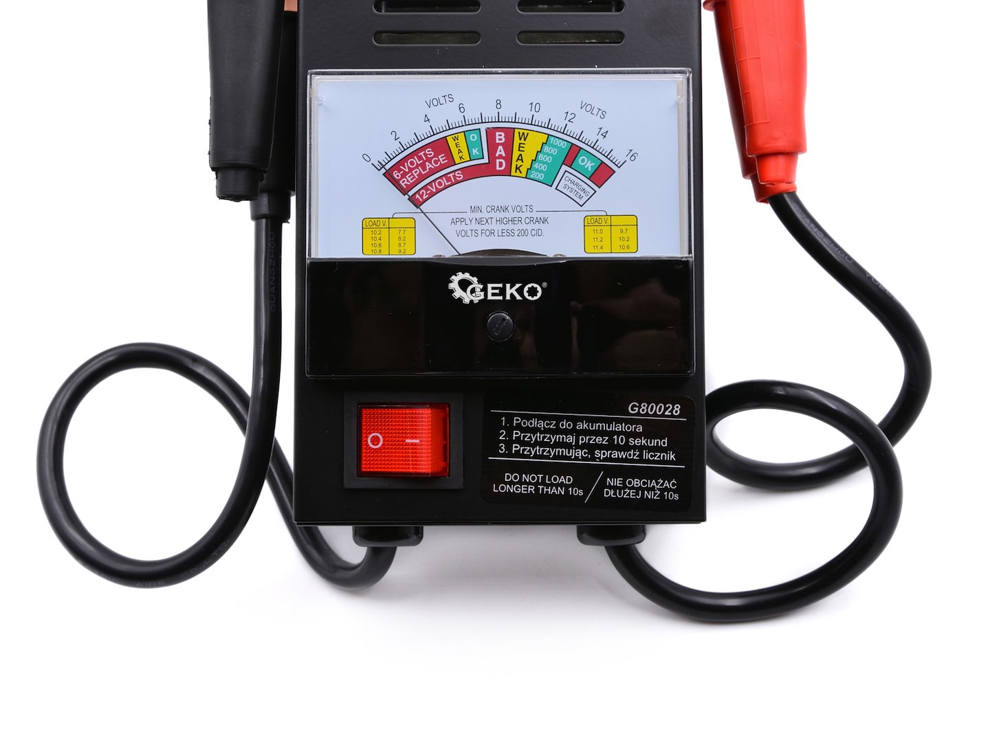 Analogový tester akumulátorů Geko – připojovací kabely