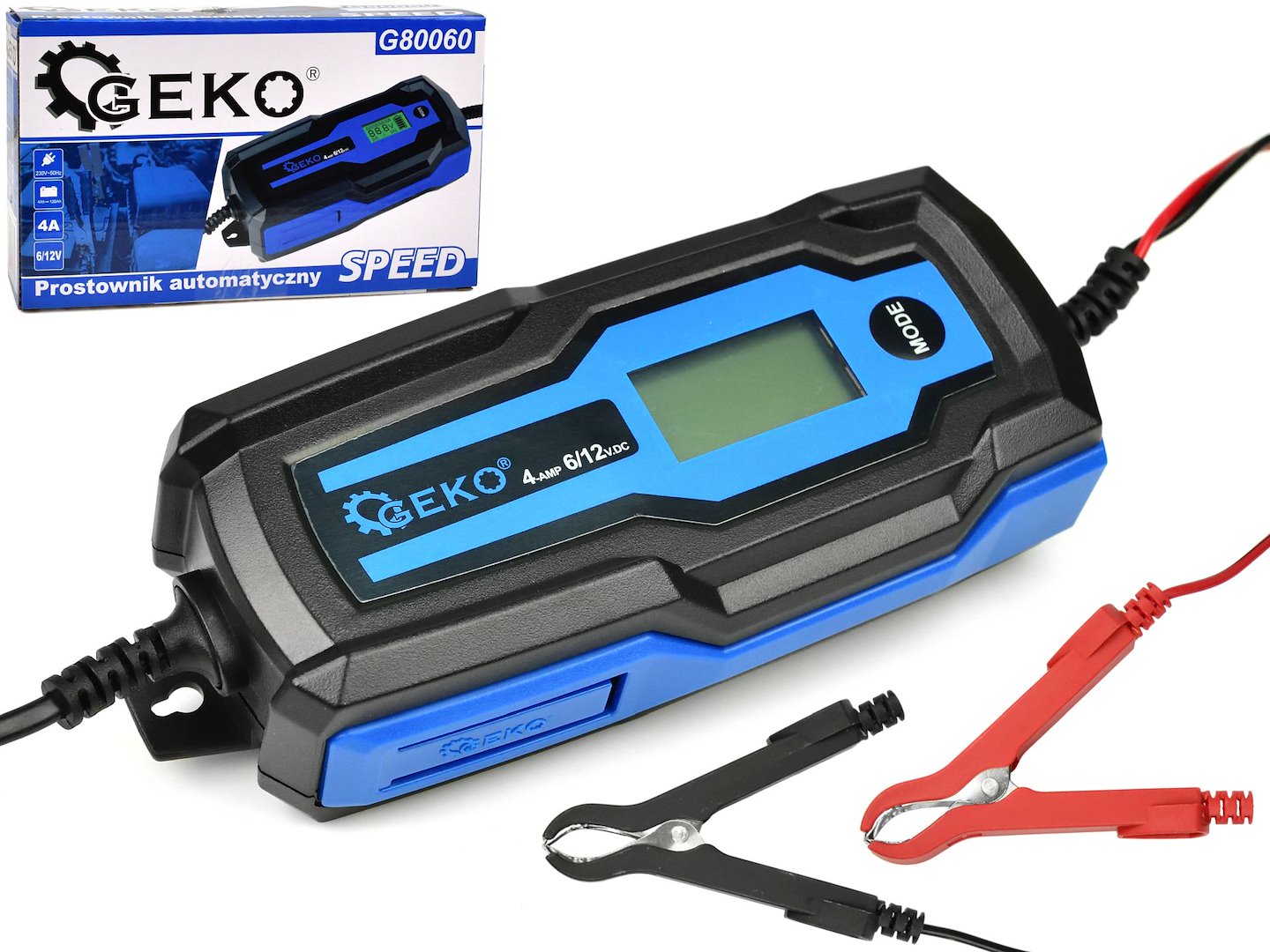 Automatický nabíječ Geko SPEED 6/12V 4A – celkový pohled