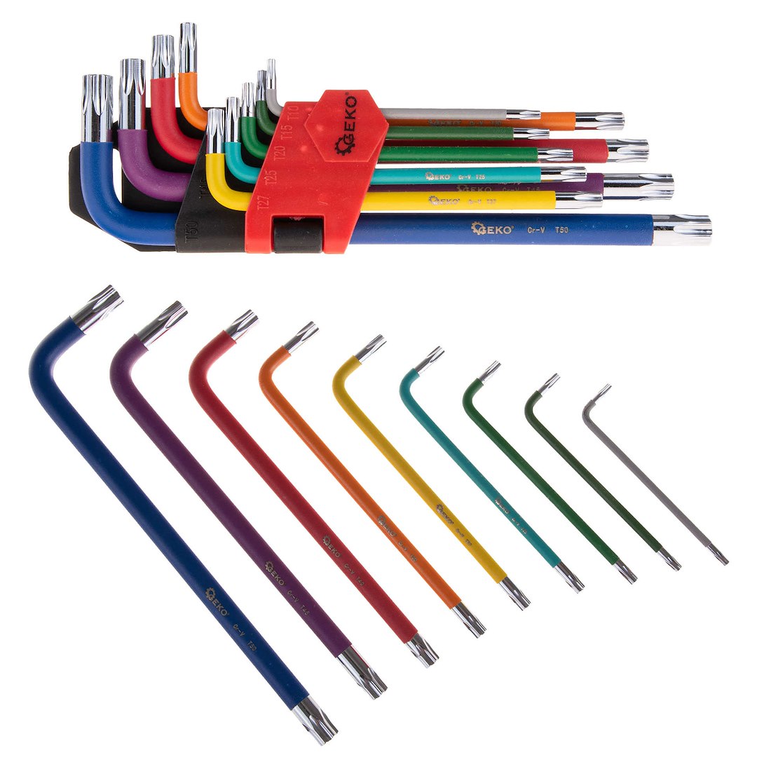 Barevné torx klíče Geko T10-T50 – celá sada 9 ks