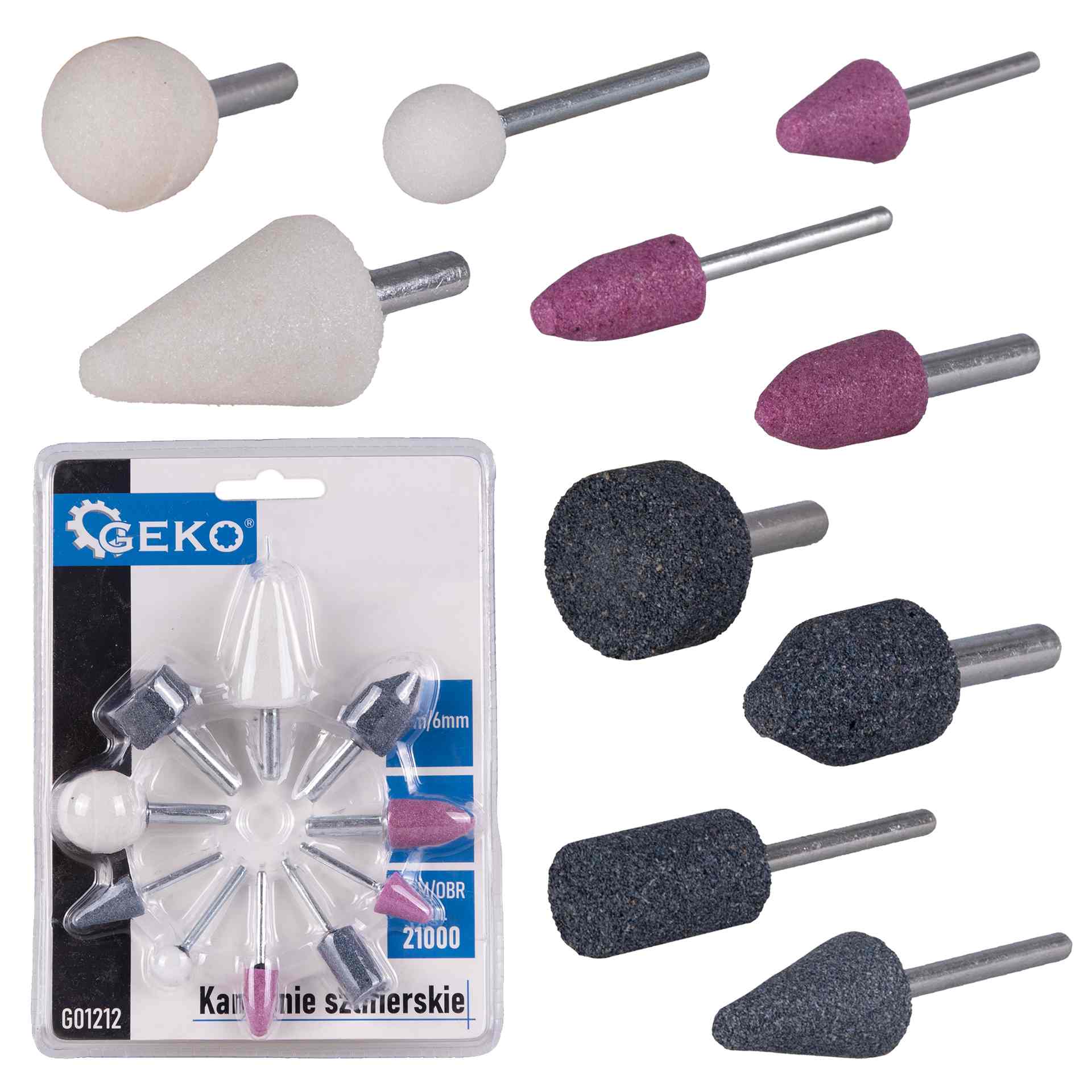 Brusné kameny Geko 3 mm/6 mm – celkový pohled na sadu 10 ks