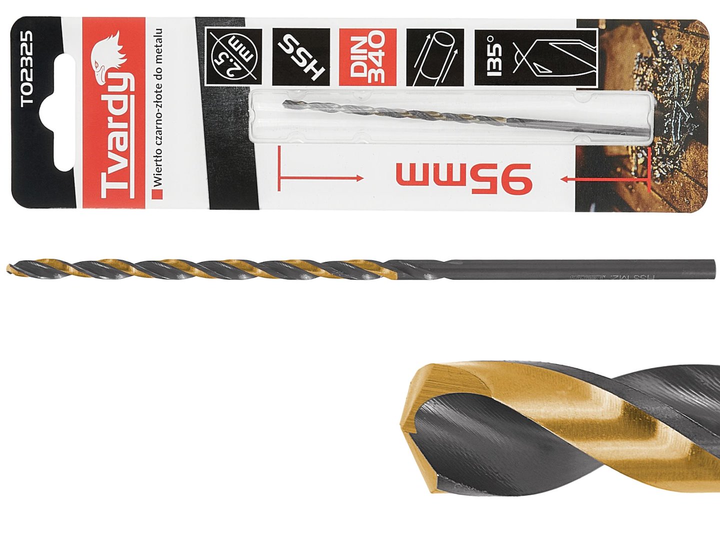 Černozlatý prodlužovací vrták HSS M2 2,5 mm – celkový pohled