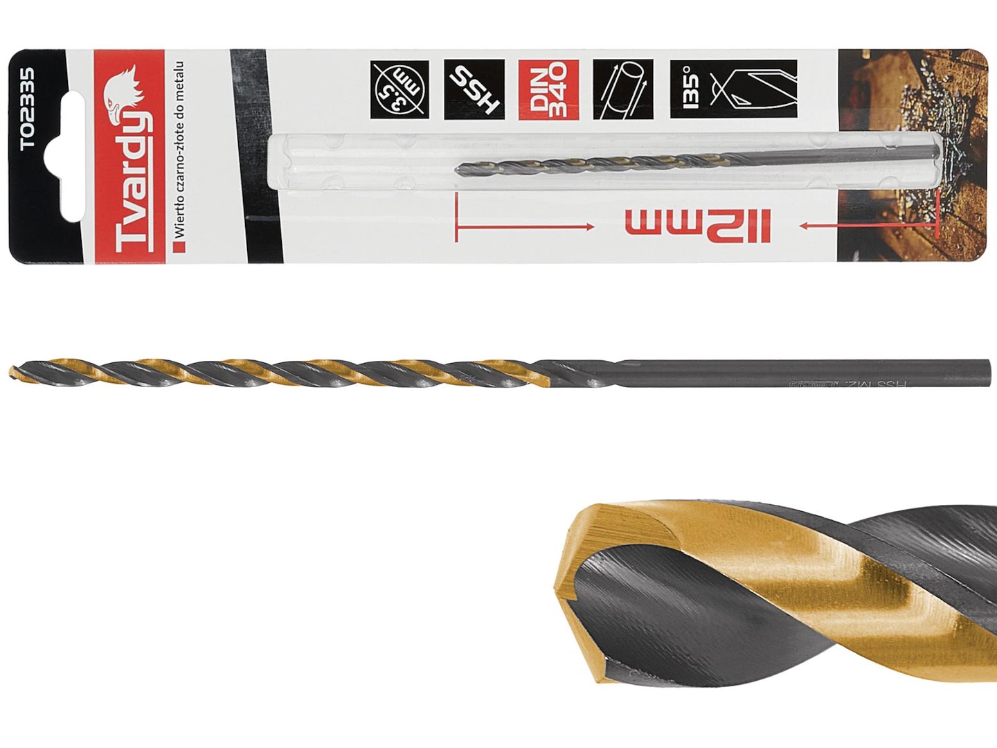 Černozlatý prodlužovací vrták HSS M2 3,5 mm – celkový pohled