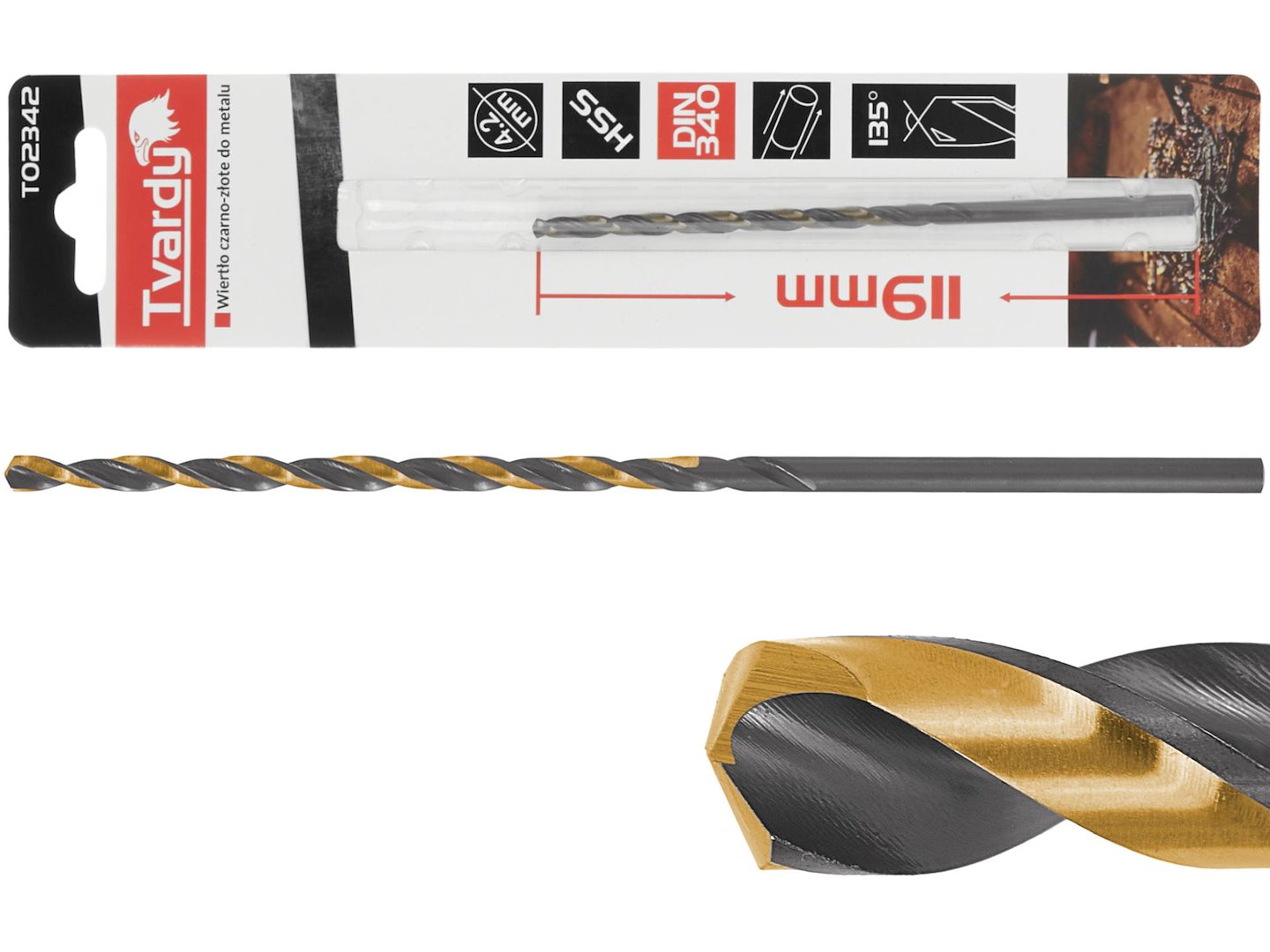 Černozlatý prodlužovací vrták HSS M2 4,2 mm – celkový pohled
