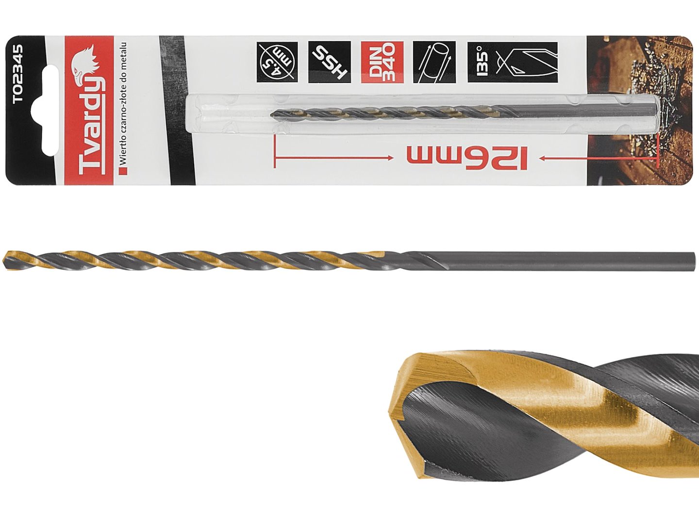 Černozlaté prodlužovací vrták HSS M2 4,5 mm – pohled na vrták