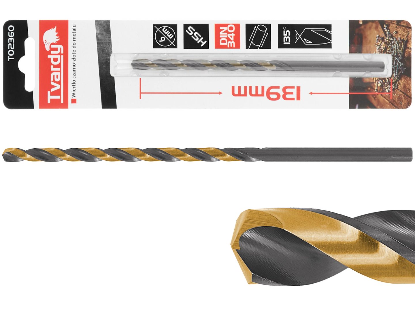 Černozlatý prodlužovací vrták HSS M2 6,0 mm – celkový pohled