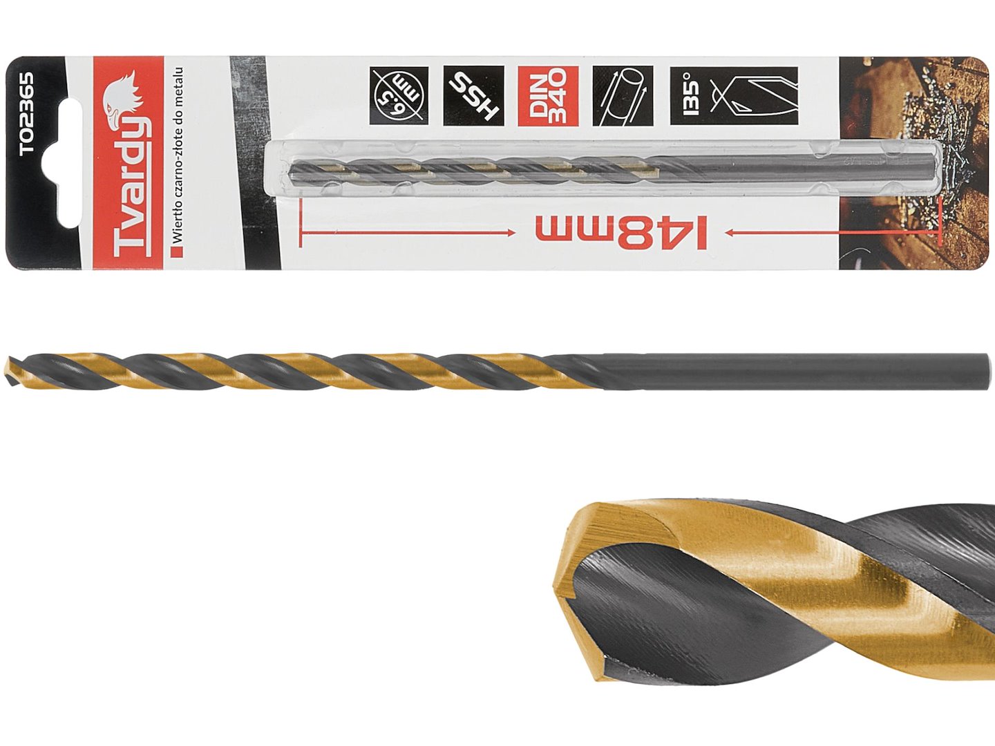 Černozlatý prodlužovací vrták HSS M2 6,5 mm – celkový pohled
