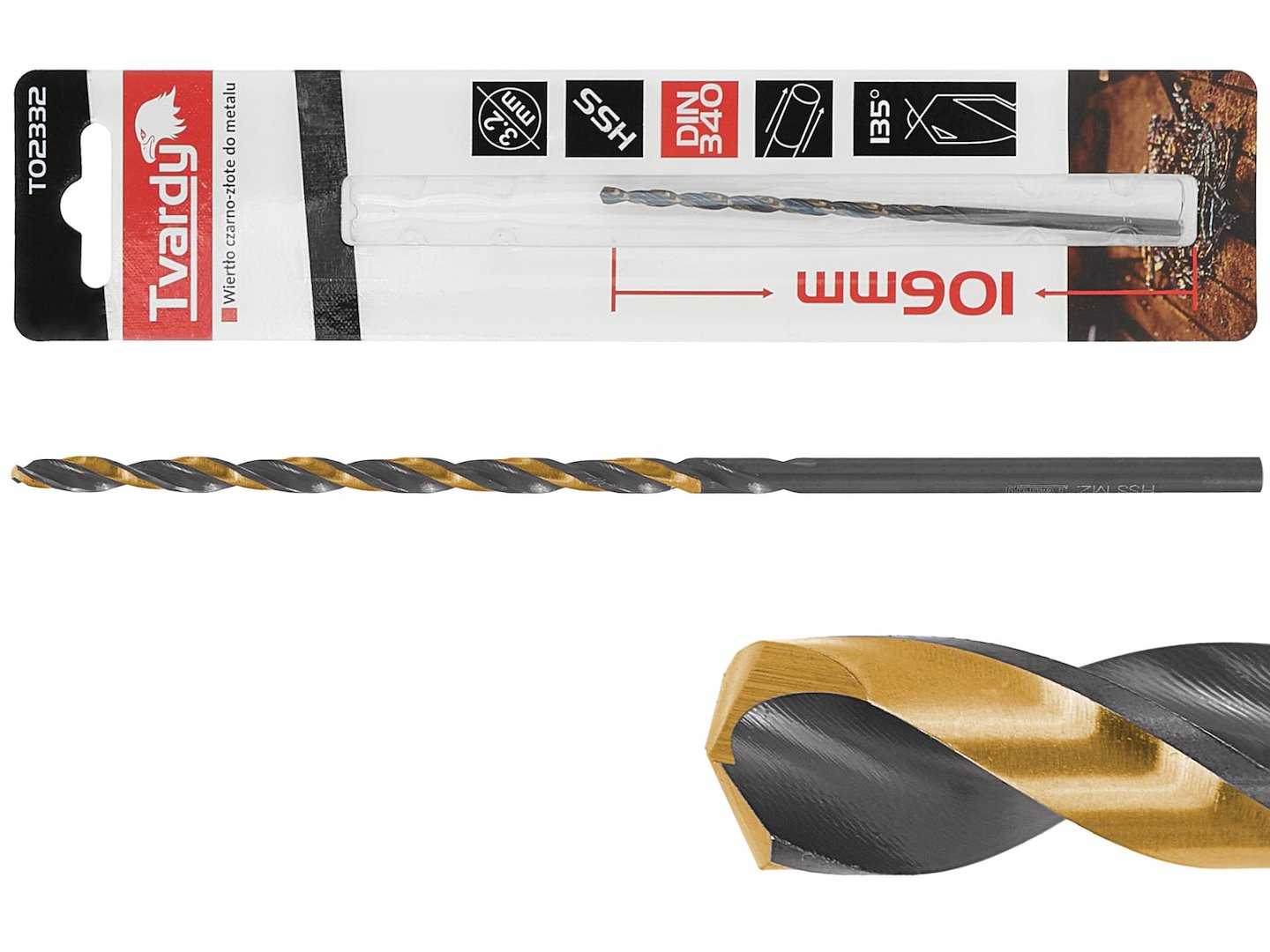 Černozlaté prodlužovací vrtáky HSS M2 3,2 mm – celkový pohled
