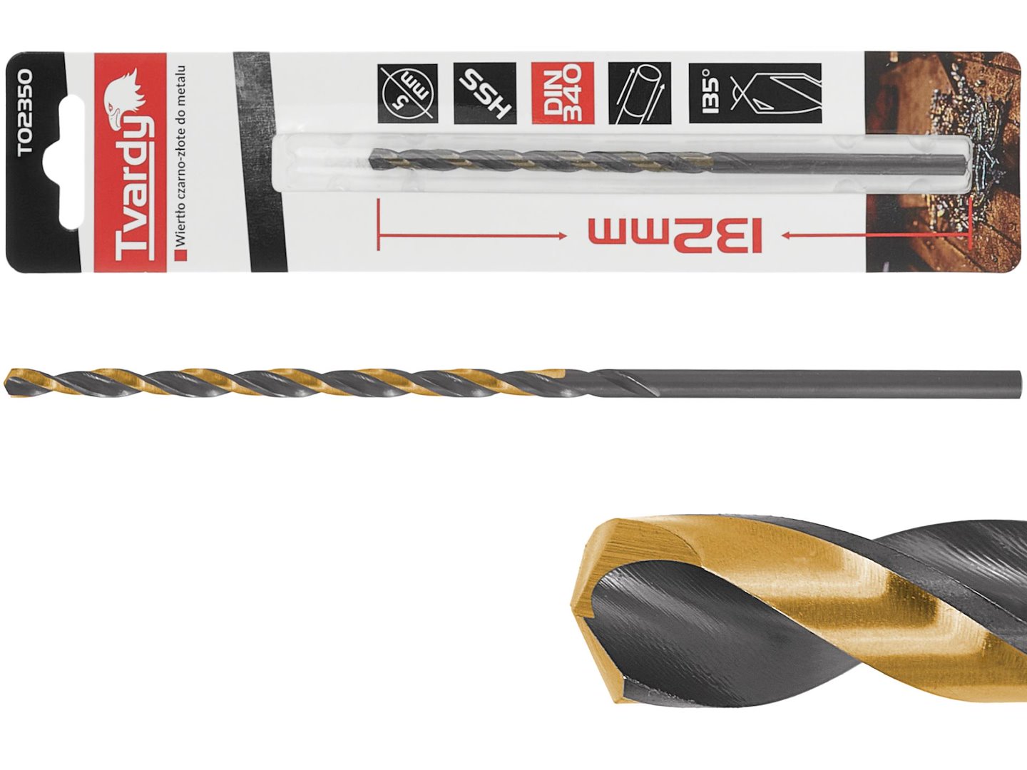 Černozlaté prodlužovací vrtáky HSS M2 5,0 mm – celkový pohled na sadu