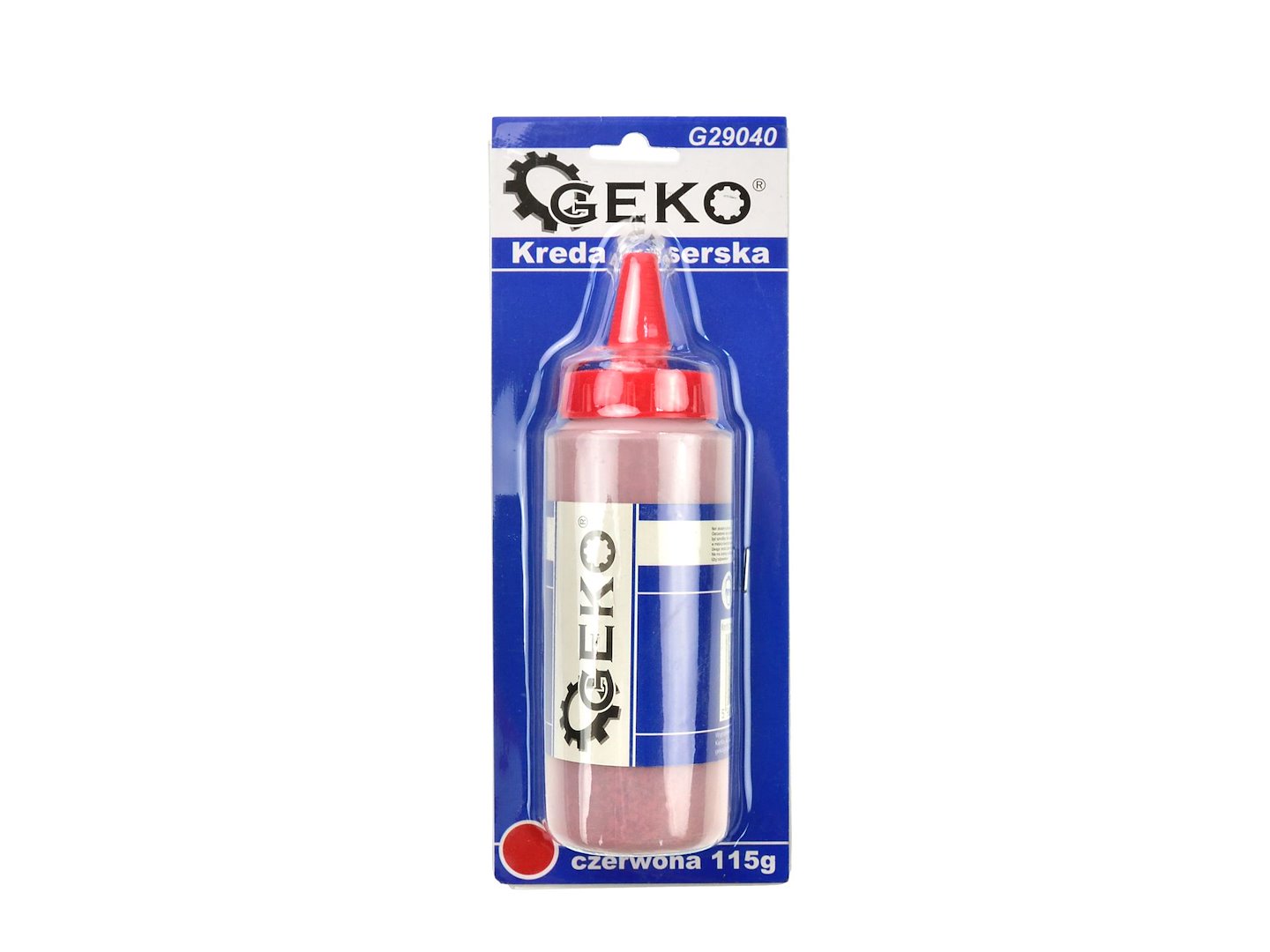 Červená značkovací křída Geko 115 g – detail křídy a aplikace