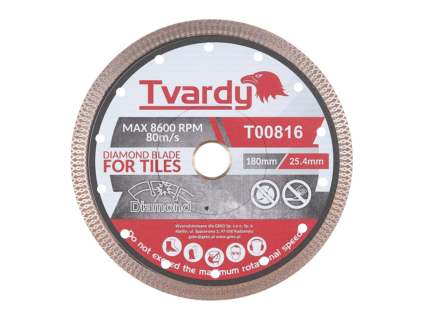 Diamantový kotouč na gres 180x10x25,4/22,23 mm PROFI Geko – pohled zepředu