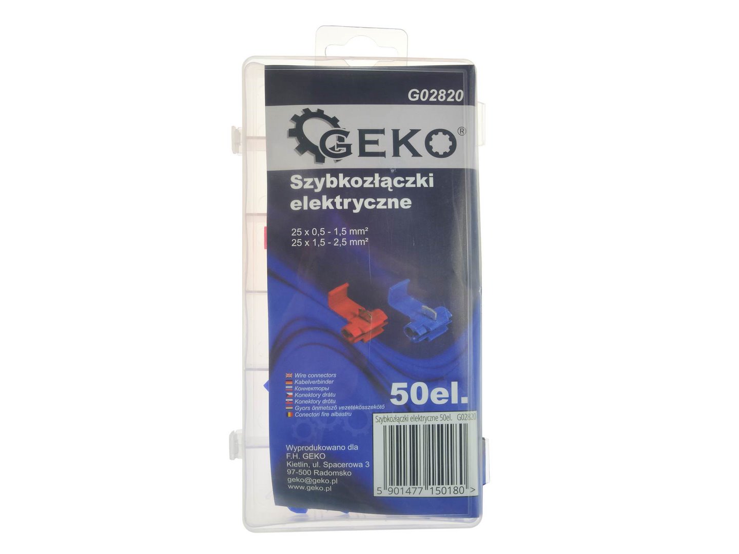 Elektrické rychlospojky Geko G02820 – přehled sady 50 ks