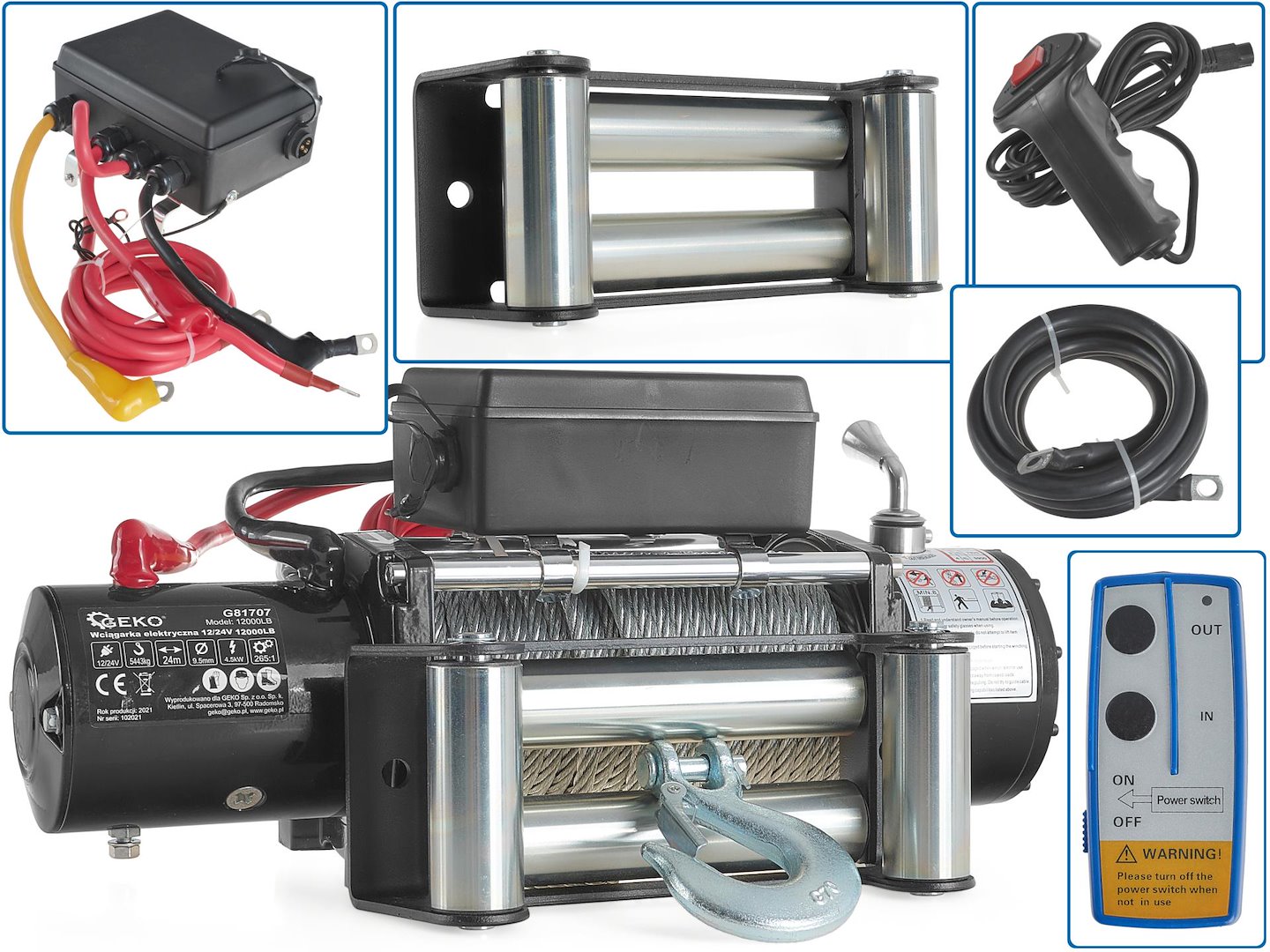 Elektrický naviják Geko 12 V 12000 LB – celkový pohled