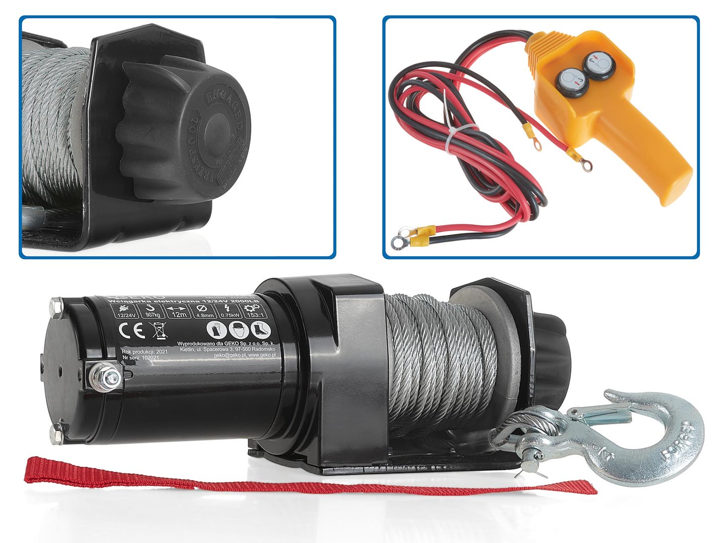 Elektrický naviják Geko 12 V 2000 LB – celkový pohled
