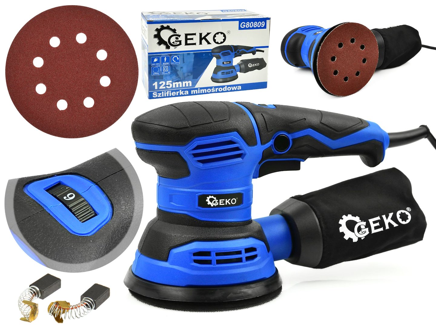 Excentrická bruska Geko 125 mm 300 W – celkový pohled